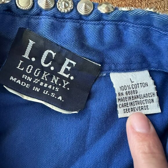 Vintage I.C.E. Lookny Blue Denim Shirt with Rhinestone Studded Collar & Pockets - Picture 6 of 7